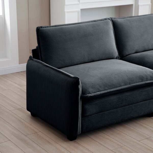 Luxurious Grey Corduroy Sofa Set – 2 Single Sofas + 2-Seater Loveseat with Cushions for Living Room or Home Theater - Image 15