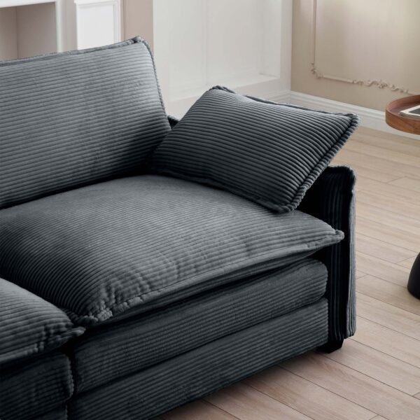 Luxurious Grey Corduroy Sofa Set – 2 Single Sofas + 2-Seater Loveseat with Cushions for Living Room or Home Theater - Image 16