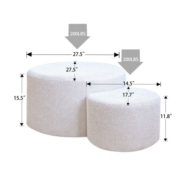 Set of 2 Beige Upholstered Nesting Coffee Tables – Ottoman, Side Table & Footrest for Living Room or Bedroom - Image 13