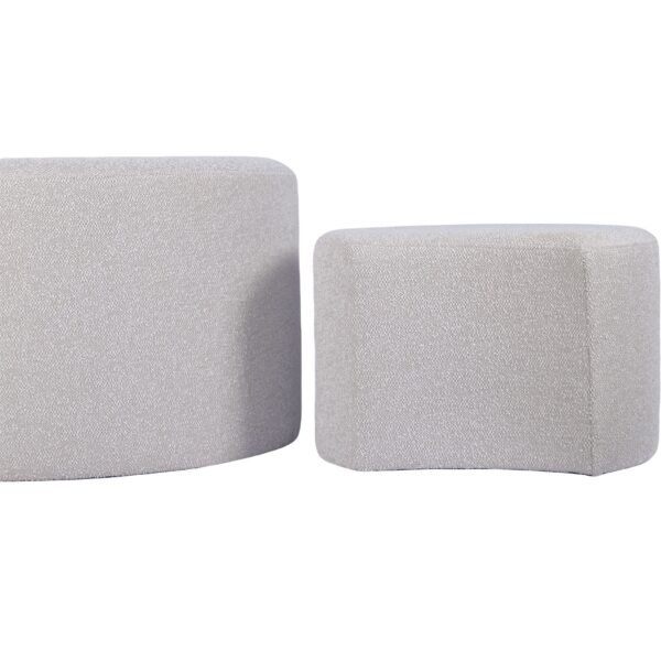 Set of 2 Beige Upholstered Nesting Coffee Tables – Ottoman, Side Table & Footrest for Living Room or Bedroom - Image 8