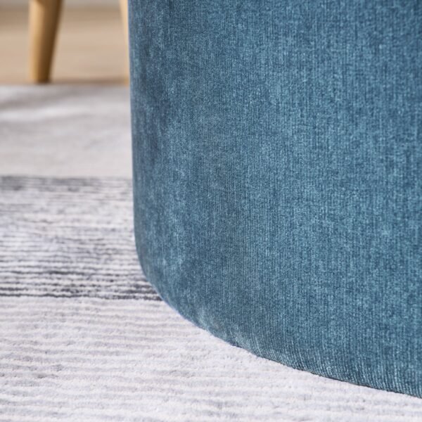 Dark Blue Round Chenille Storage Ottoman Set with Drum Stool - Image 6