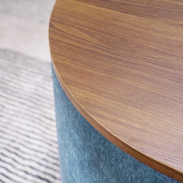 Dark Blue Round Chenille Storage Ottoman Set with Drum Stool - Image 7