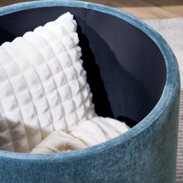 Dark Blue Round Chenille Storage Ottoman Set with Drum Stool - Image 8