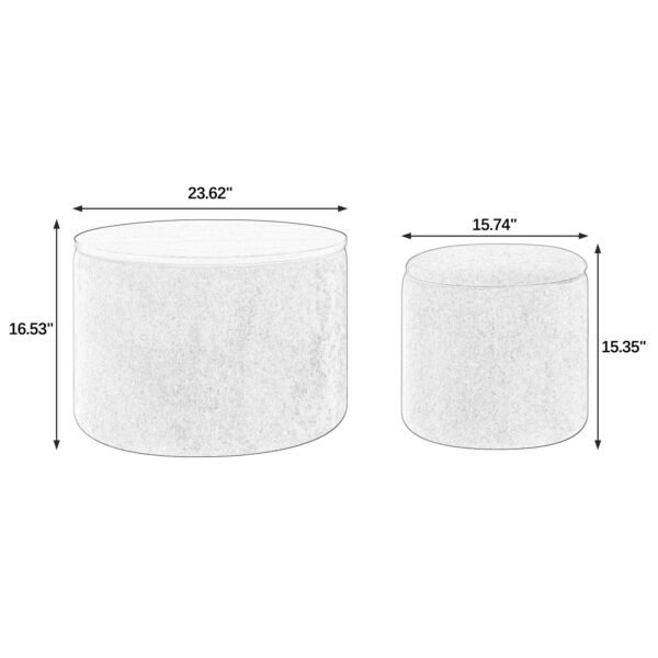 Beige Round Chenille Storage Ottoman Set with Drum Stool - Image 15