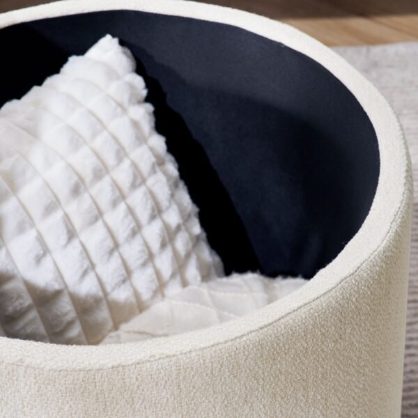 Beige Round Chenille Storage Ottoman Set with Drum Stool - Image 6