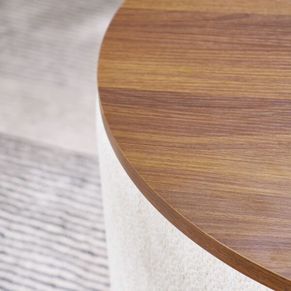 Beige Round Chenille Storage Ottoman Set with Drum Stool - Image 8
