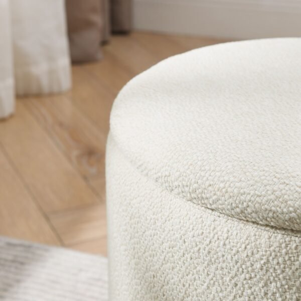 Beige Round Chenille Storage Ottoman Set with Drum Stool - Image 9