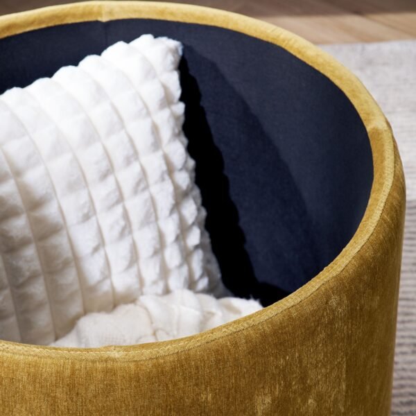 Yellow Round Chenille Storage Ottoman Set with Drum Stool - Image 12