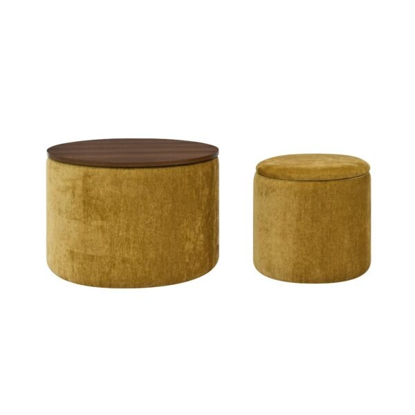Yellow Round Chenille Storage Ottoman Set with Drum Stool - Image 13