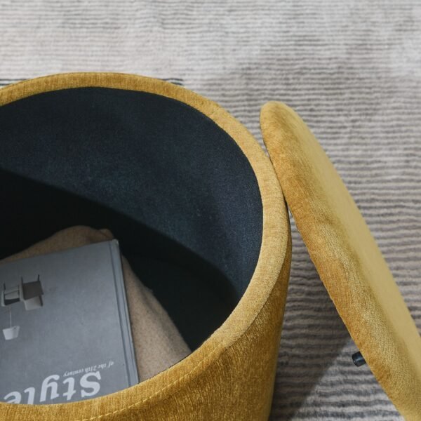 Yellow Round Chenille Storage Ottoman Set with Drum Stool - Image 14