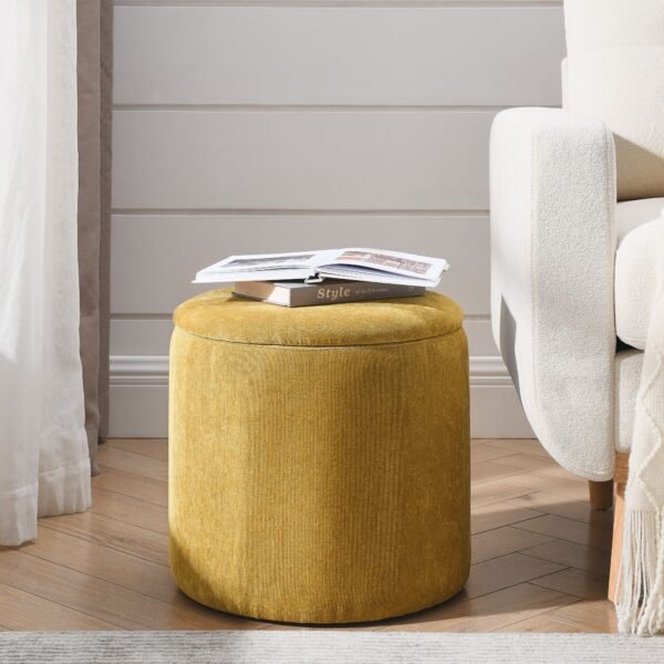 Yellow Round Chenille Storage Ottoman Set with Drum Stool - Image 3