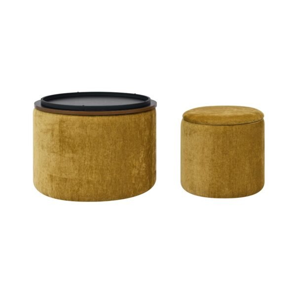 Yellow Round Chenille Storage Ottoman Set with Drum Stool - Image 9