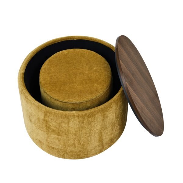 Yellow Round Chenille Storage Ottoman Set with Drum Stool - Image 10