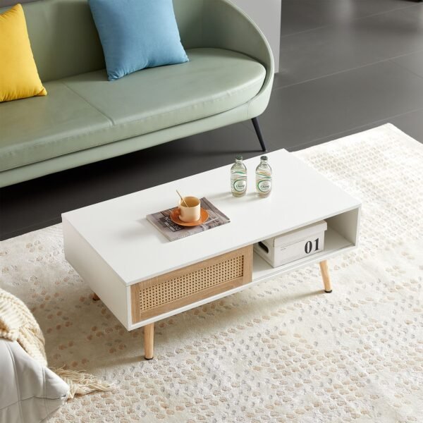 41.34" Rattan Coffee table, sliding door for storage, solid wood legs, Modern table for living room - Image 30