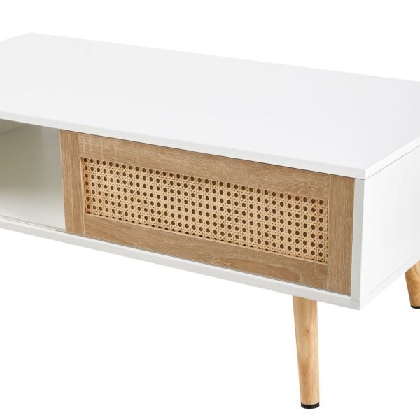 41.34" Rattan Coffee table, sliding door for storage, solid wood legs, Modern table for living room - Image 23