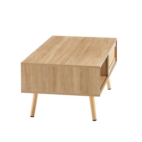 41.34" Rattan Coffee table, sliding door for storage, solid wood legs, Modern table for living room - Image 7