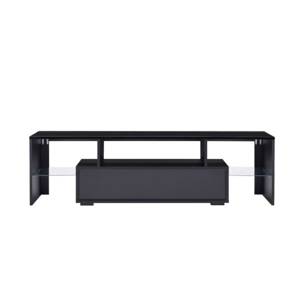 Modern Black TV Stand with LED Lights – Fits 65" TV, Glass Shelf, Remote, Drawers & Metal Handle - Image 11
