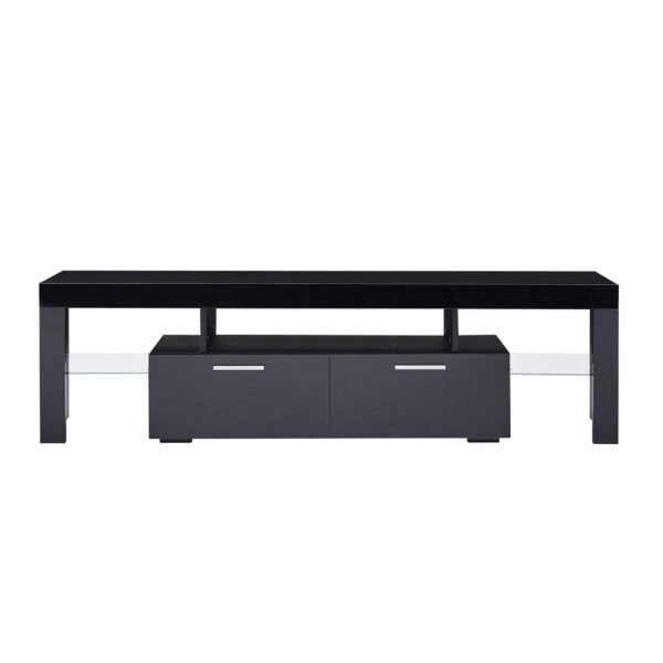 Modern Black TV Stand with LED Lights – Fits 65" TV, Glass Shelf, Remote, Drawers & Metal Handle - Image 8