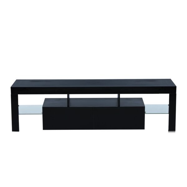 Modern Black TV Stand with LED Lights – Fits 65" TV, Glass Shelf, Remote, Drawers & Metal Handle - Image 9
