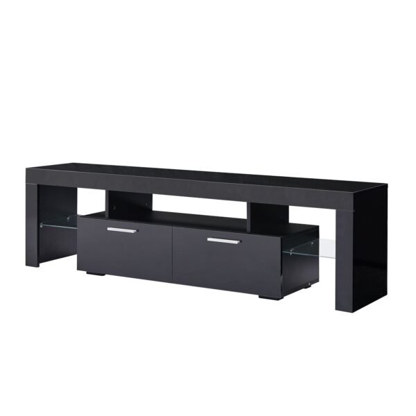 Modern Black TV Stand with LED Lights – Fits 65" TV, Glass Shelf, Remote, Drawers & Metal Handle - Image 10