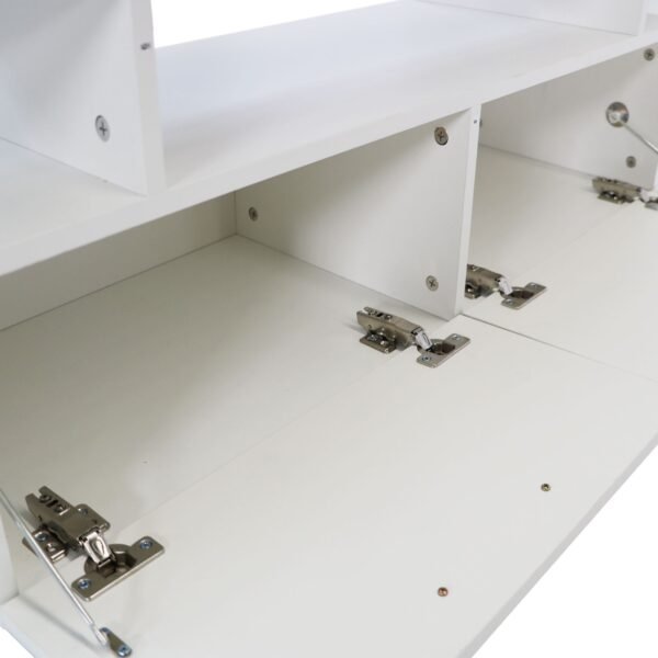 Modern White TV Stand with LED Lights – Fits 65" TV, Glass Shelf, Remote, Drawers & Metal Handle - Image 14