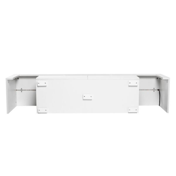 Modern White TV Stand with LED Lights – Fits 65" TV, Glass Shelf, Remote, Drawers & Metal Handle - Image 7