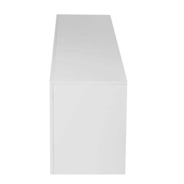 Modern White TV Stand with LED Lights – Fits 65" TV, Glass Shelf, Remote, Drawers & Metal Handle - Image 10