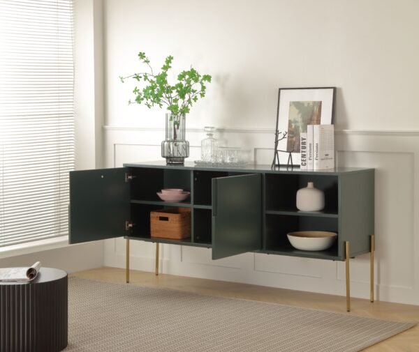 COMBO Mid-Century Green Sideboard Buffet Table or TV Stand – Modern Storage Cabinet for Living Room - Image 4