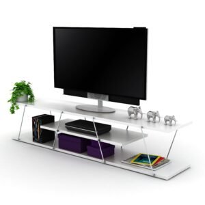 Tars Mid Century Modern 56" White TV Stand – 4-Shelf Open Storage Media Console with Cable Management