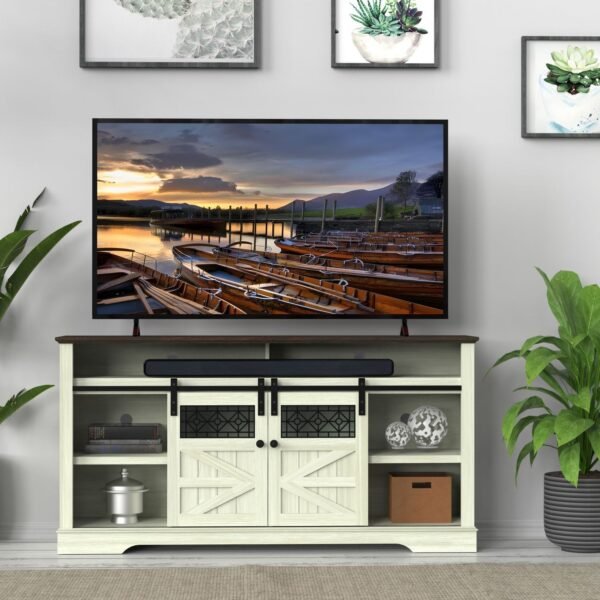 Farmhouse TV Stand with Sliding Barn Doors & Drawers – 75" Rustic Storage Cabinet for Living or Dining Room - Image 15
