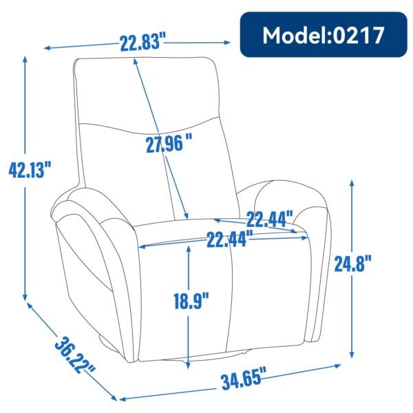 Brown Genuine Leather Power Recliner – 270° Swivel, Rocker Chair with USB & Type-C Charging, Lumbar Support - Image 11