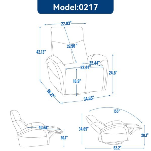 Brown Genuine Leather Power Recliner – 270° Swivel, Rocker Chair with USB & Type-C Charging, Lumbar Support - Image 8