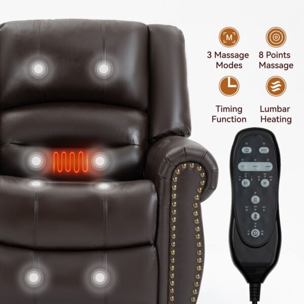 Genuine Leather Dual Motor Power Lift Recliner Chair – Heat & Massage, USB, 350 LBS Capacity, Brown - Image 15