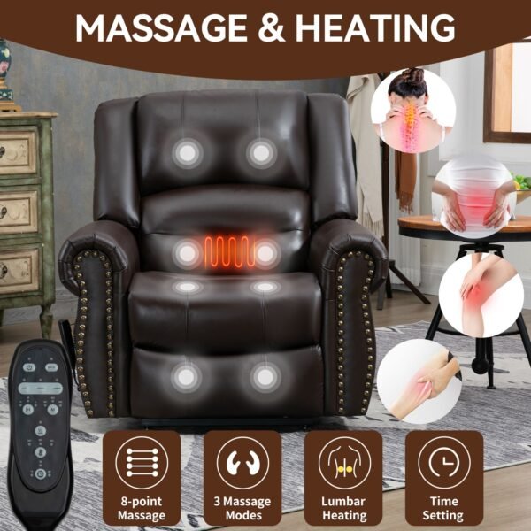 Genuine Leather Dual Motor Power Lift Recliner Chair – Heat & Massage, USB, 350 LBS Capacity, Brown - Image 16