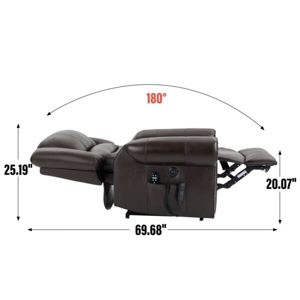 Genuine Leather Dual Motor Power Lift Recliner Chair – Heat & Massage, USB, 350 LBS Capacity, Brown - Image 4