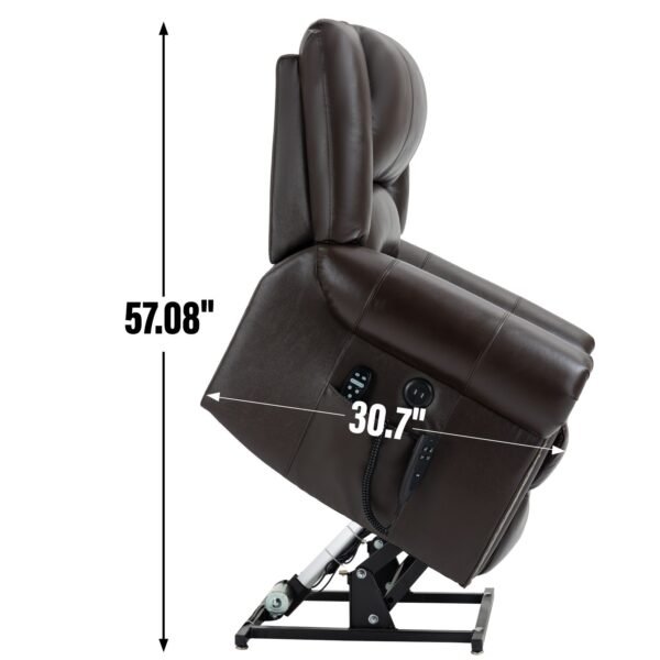 Genuine Leather Dual Motor Power Lift Recliner Chair – Heat & Massage, USB, 350 LBS Capacity, Brown - Image 5