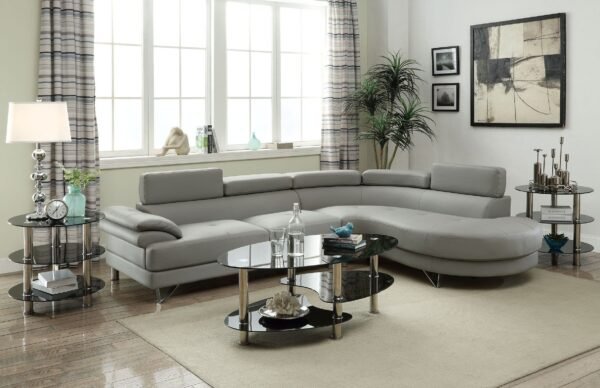 Light Grey Faux Leather Sectional Sofa – 2-Piece Set with Adjustable Headrests - Image 2