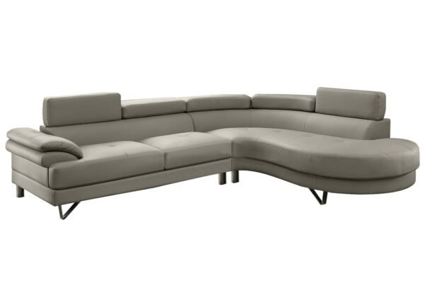Light Grey Faux Leather Sectional Sofa – 2-Piece Set with Adjustable Headrests - Image 3