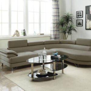 Light Grey Faux Leather Sectional Sofa – 2-Piece Set with Adjustable Headrests