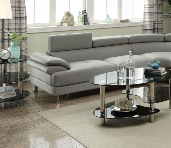 Light Grey Faux Leather Sectional Sofa – 2-Piece Set with Adjustable Headrests - Image 5