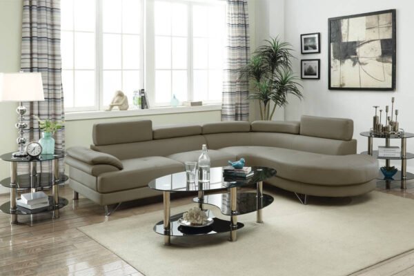 Light Grey Faux Leather Sectional Sofa – 2-Piece Set with Adjustable Headrests