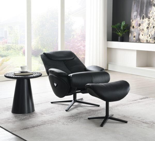 Black Swivel Recliner Chair with Ottoman in Genuine Leather – Modern Motion Accent - Image 2