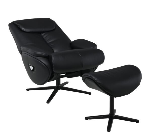 Black Swivel Recliner Chair with Ottoman in Genuine Leather – Modern Motion Accent - Image 4