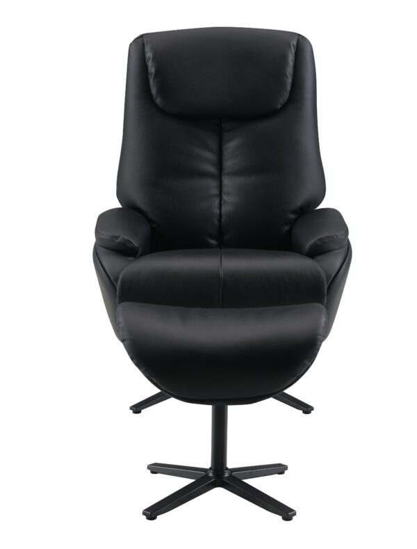 Black Swivel Recliner Chair with Ottoman in Genuine Leather – Modern Motion Accent - Image 5