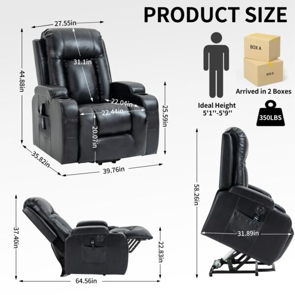 Heavy-Duty Power Lift Recliner with Massage, Heat & USB – 350 lbs Capacity - Image 2
