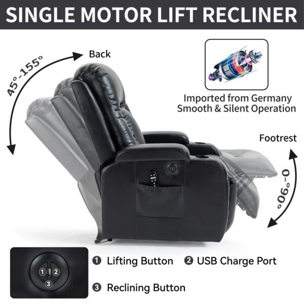 Heavy-Duty Power Lift Recliner with Massage, Heat & USB – 350 lbs Capacity - Image 12