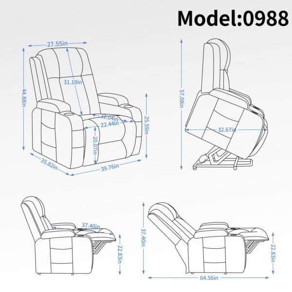 Heavy-Duty Power Lift Recliner with Massage, Heat & USB – 350 lbs Capacity - Image 6