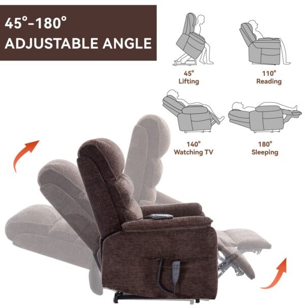 Brown Dual Motor Power Lift Recliner Chair with Massage, Heat & Remote – 350 lbs Chenille Recliner - Image 13