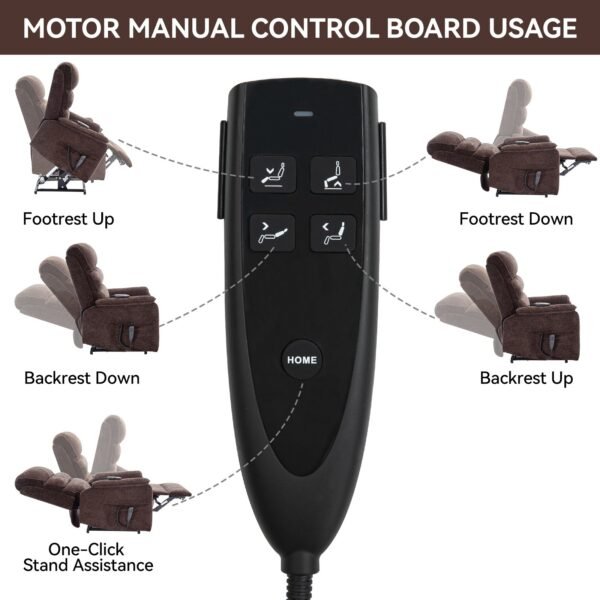 Brown Dual Motor Power Lift Recliner Chair with Massage, Heat & Remote – 350 lbs Chenille Recliner - Image 14