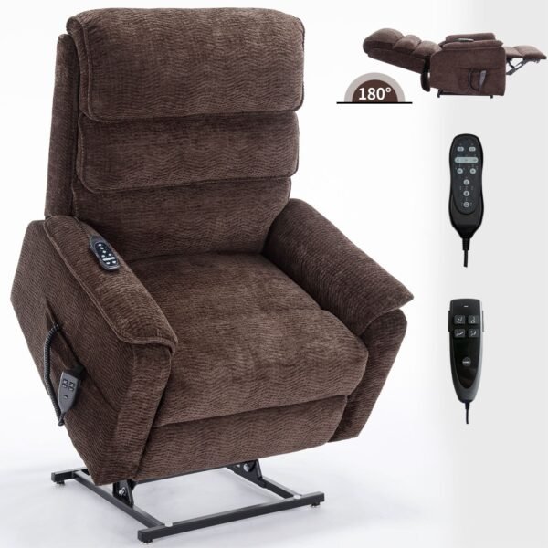 Brown Dual Motor Power Lift Recliner Chair with Massage, Heat & Remote – 350 lbs Chenille Recliner - Image 19